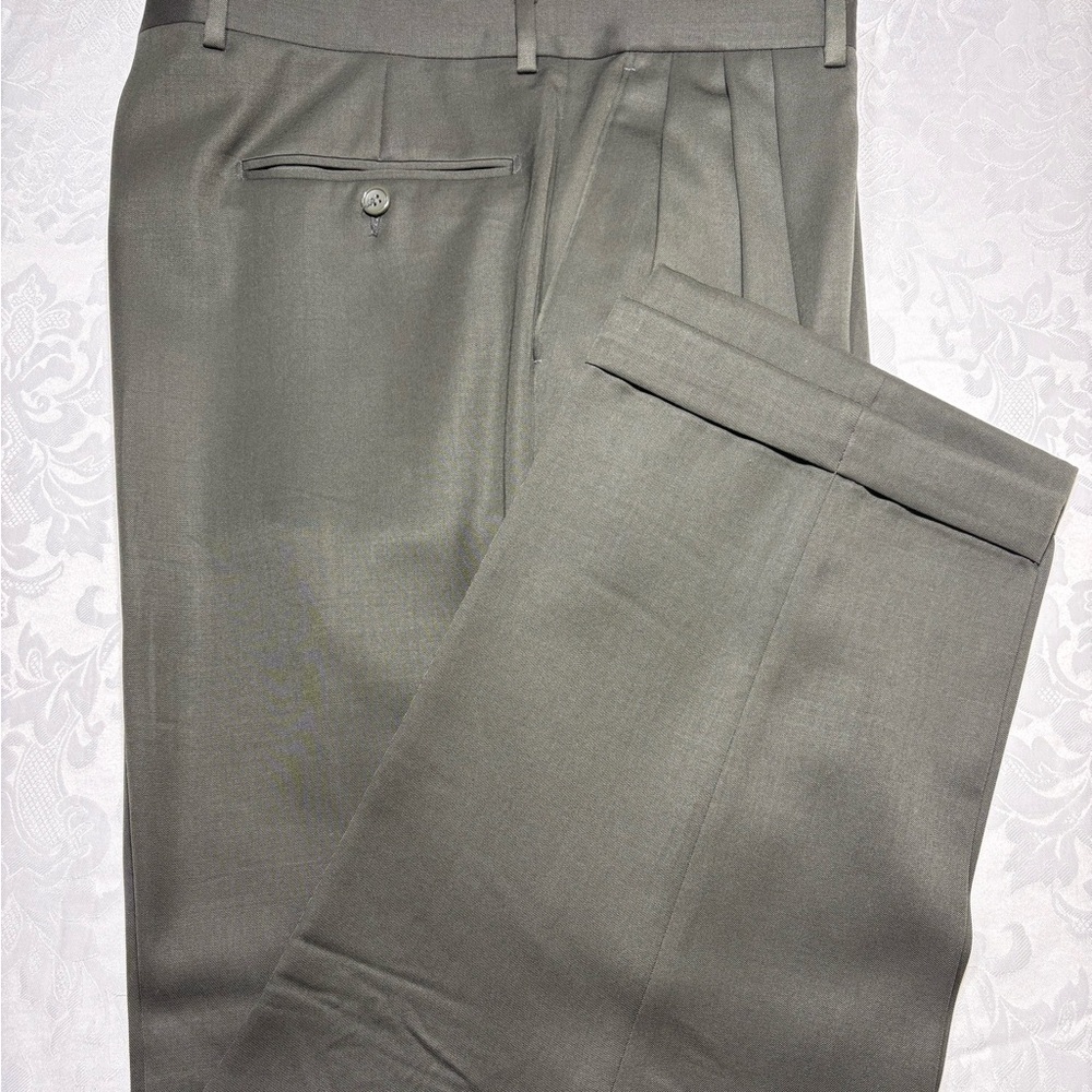MENS PAZONI DRESS PANTS SIZE 36 X 30 100% WOOL MADE IN ITALY Color Olive - Picture 1 of 6